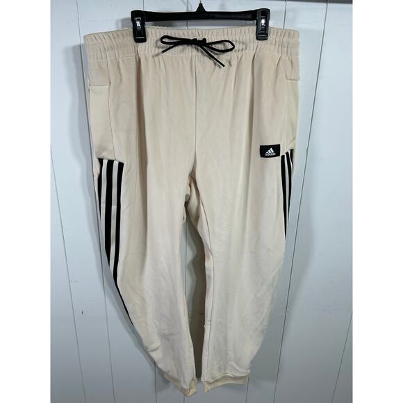 NWT Adidas Future Icons Premium Velour Pants Joggers in Beige/Black. Size 2XL - Picture 6 of 10